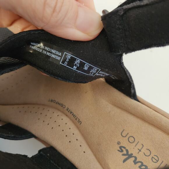 Clarks Jillian Spring Wedge Sandal, Black Leather, 7.5 Medium - Picture 11 of 11